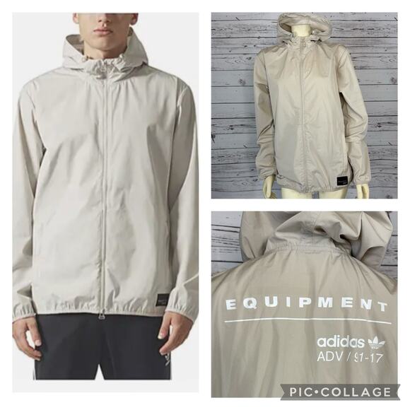 EQUIPMENT BK/PRNT Adidas FULL ZIP HOODED WINDBREAKER  ADV/91-17 size small - Picture 1 of 12